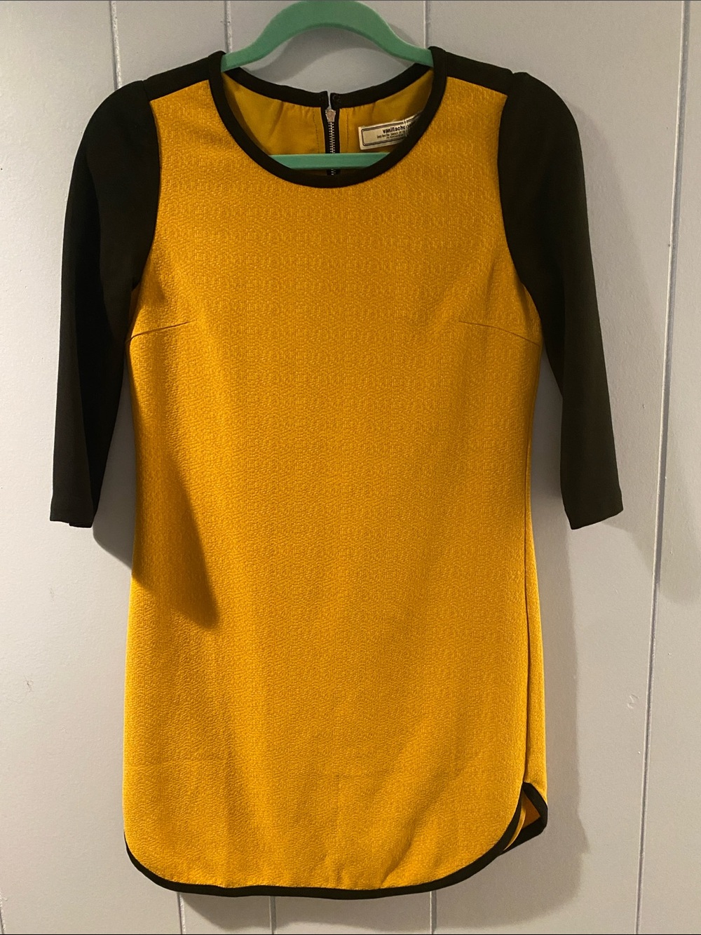 Mustard Yellow Shift Dress with Black Trim by Unknown